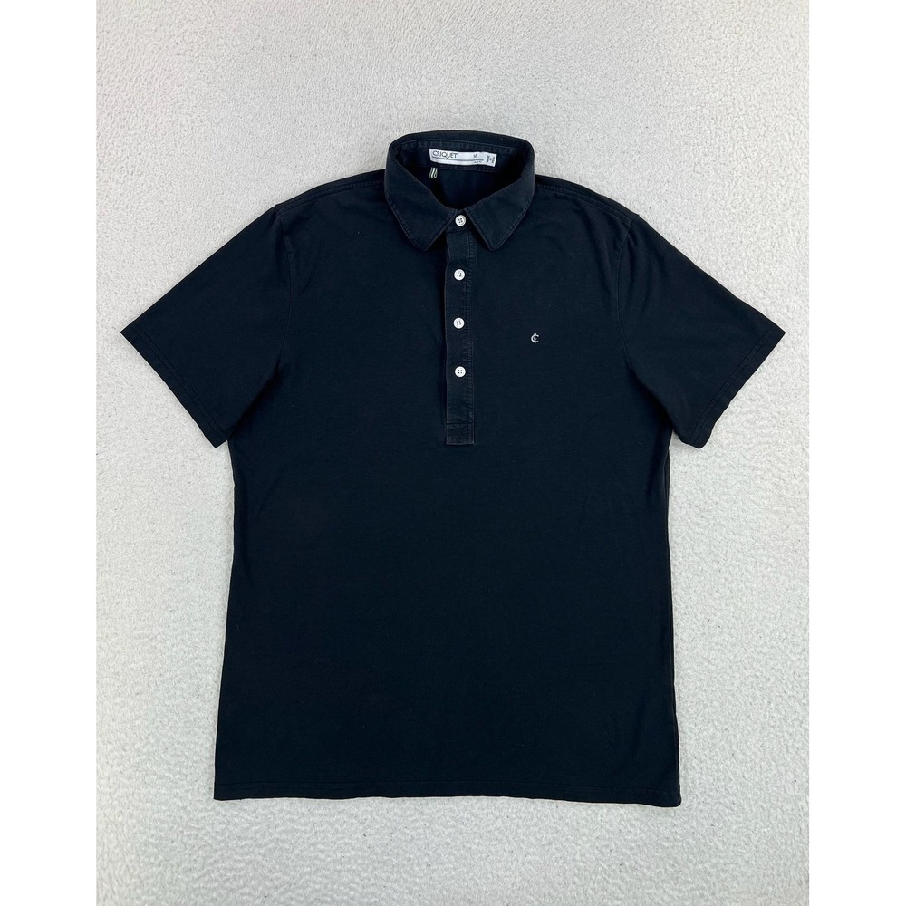 Criquet Polo Shirt Mens Medium Black Slim Fit Pima Cotton Stretch Jersey Knit
